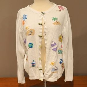Vintage Retro Talbots Beach Kitschy Sweater Cardigan